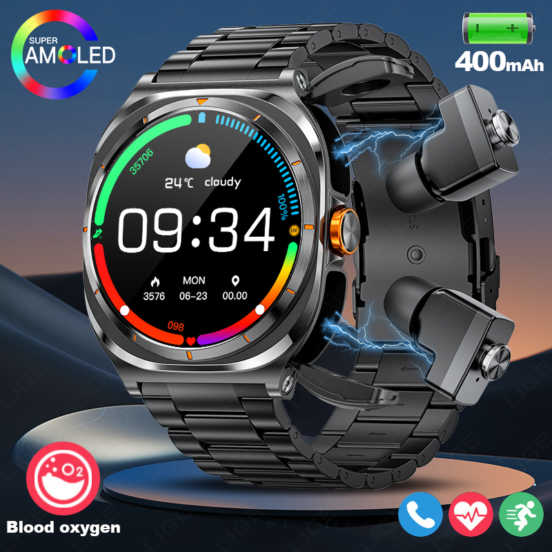 Smartwatch Running Watches For Men - LIGE 2025 Uhr Drahtlose Kopfhörer 2-in-1
