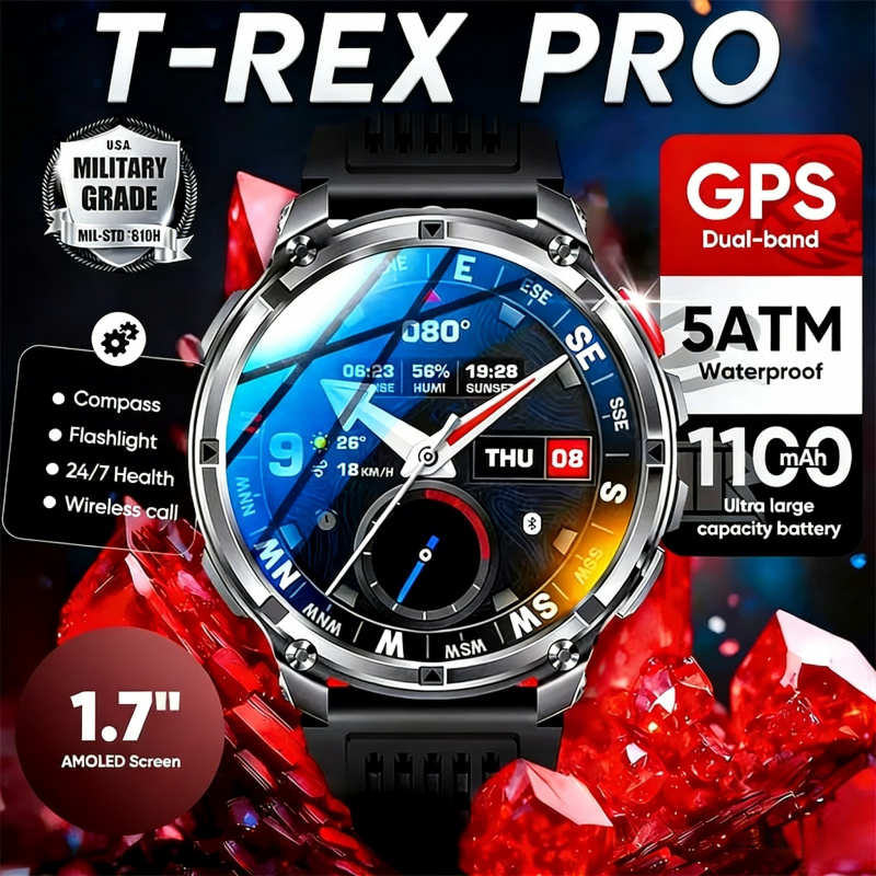 Smartwatch Running Watches For Men - Outdoor-Militär-Smartwatches, Push-Nachrichten, benutzerdefinierte Hintergrundbilder, GPS-Kompass, wasserdicht,