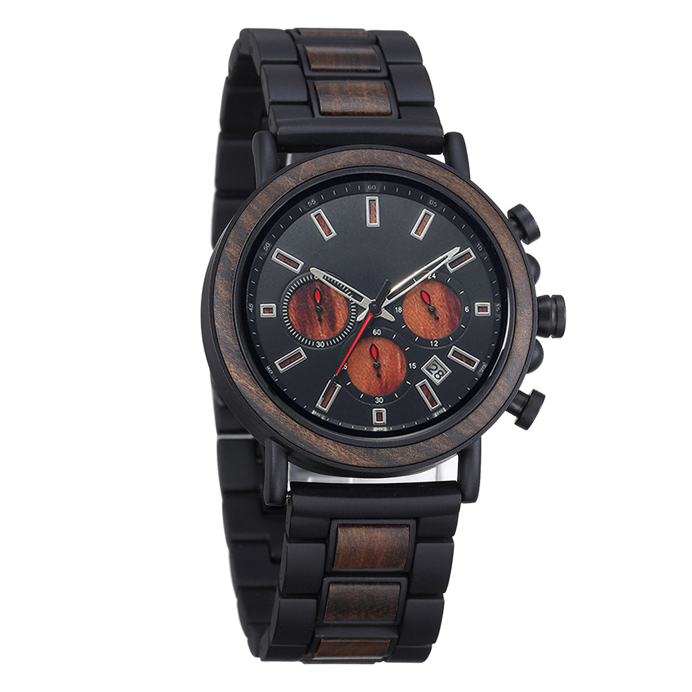 Smartwatch Trending Watches For Men - Stahl-Holz-Mix Multifunktions-Herren-Quarzarmbanduhr Großes Zifferblatt Wasserdicht Chronograph